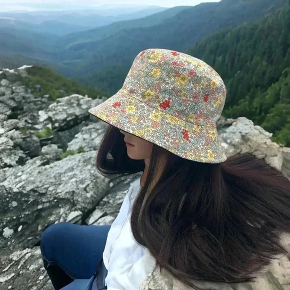 Hand Crafted Accessories - Boutique Multi-Colored Dainty Floral Print Fully Reversible Bucket Hat OSFM